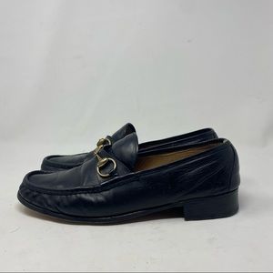 Gucci Black Leather Loafers with Gold Accents